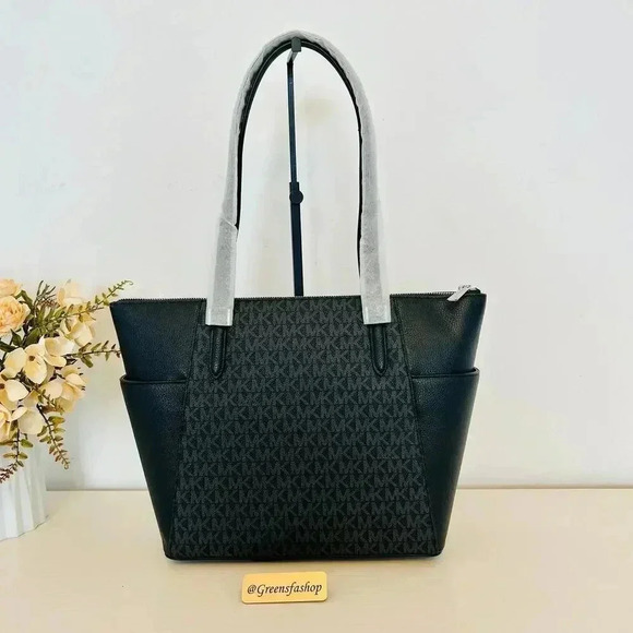 Michael Kors Purse & wallet Charlotte Top Zip Tote shoulder bag black signature - Picture 5 of 11